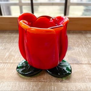 VTG Glass Art Rose Votive